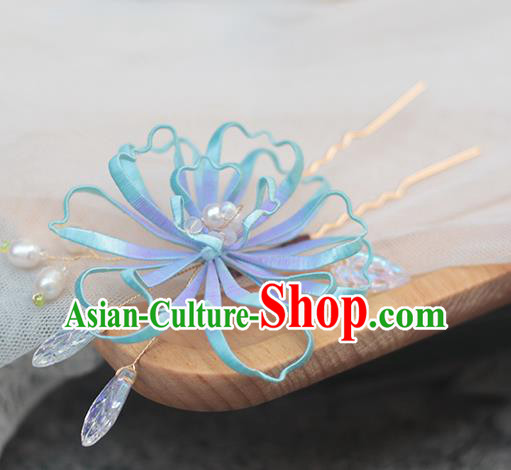 Chinese Traditional Blue Silk Pear Blossom Hairpin Handmade Hair Accessories Classical Hair Stick Chinese Traditional Blue Silk Pear Blossom Hairpin Handmade Hair Accessories Classical Hair Stick