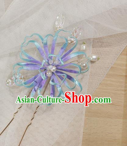 Chinese Traditional Blue Silk Pear Blossom Hairpin Handmade Hair Accessories Classical Hair Stick Chinese Traditional Blue Silk Pear Blossom Hairpin Handmade Hair Accessories Classical Hair Stick
