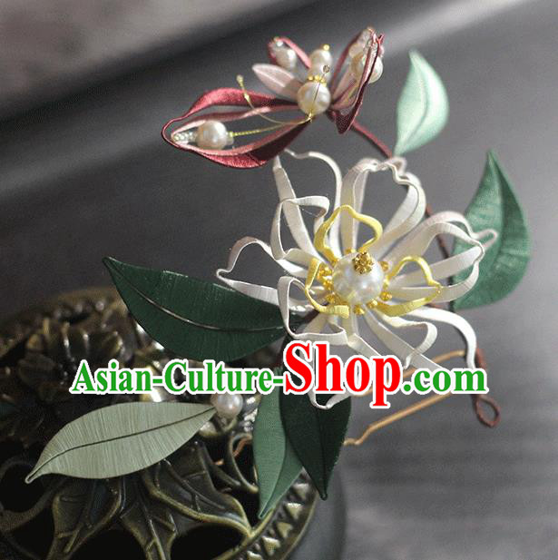 Chinese Traditional Silk Butterfly Flower Hairpin Handmade Hair Accessories Classical Pearls Hair Stick Chinese Traditional Silk Butterfly Flower Hairpin Handmade Hair Accessories Classical Pearls Hair Stick