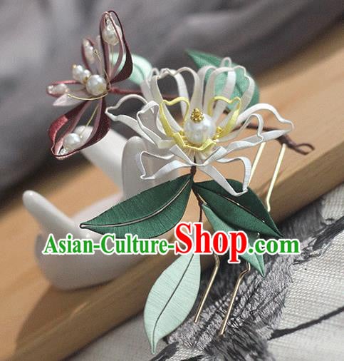 Chinese Traditional Silk Butterfly Flower Hairpin Handmade Hair Accessories Classical Pearls Hair Stick Chinese Traditional Silk Butterfly Flower Hairpin Handmade Hair Accessories Classical Pearls Hair Stick