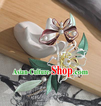 Chinese Traditional Silk Butterfly Flower Hairpin Handmade Hair Accessories Classical Pearls Hair Stick Chinese Traditional Silk Butterfly Flower Hairpin Handmade Hair Accessories Classical Pearls Hair Stick