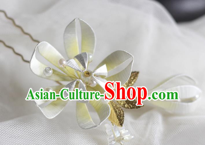 Chinese Handmade Beige Silk Flower Hair Stick Traditional Hanfu Hairpin Classical Hair Accessories Chinese Handmade Beige Silk Flower Hair Stick Traditional Hanfu Hairpin Classical Hair Accessories