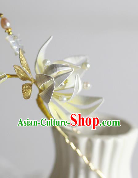 Chinese Handmade Beige Silk Flower Hair Stick Traditional Hanfu Hairpin Classical Hair Accessories Chinese Handmade Beige Silk Flower Hair Stick Traditional Hanfu Hairpin Classical Hair Accessories