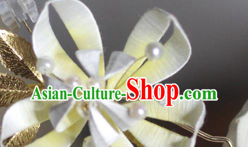 Chinese Handmade Beige Silk Flower Hair Stick Traditional Hanfu Hairpin Classical Hair Accessories Chinese Handmade Beige Silk Flower Hair Stick Traditional Hanfu Hairpin Classical Hair Accessories