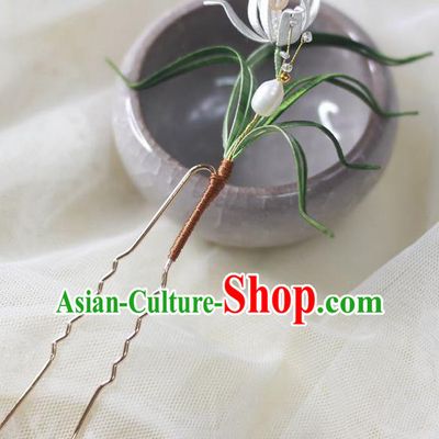 Chinese Handmade Silk Orchid Hair Stick Classical Hair Accessories Traditional Song Dynasty Princess Hairpin