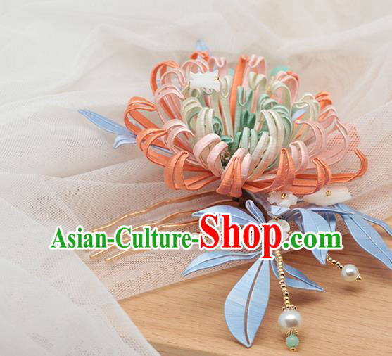 Chinese Traditional Hanfu Shell Hair Stick Hair Accessories Handmade Classical Silk Chrysanthemum Hairpin Chinese Traditional Hanfu Shell Hair Stick Hair Accessories Handmade Classical Silk Chrysanthemum Hairpin