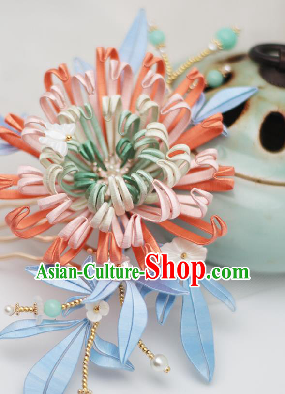 Chinese Traditional Hanfu Shell Hair Stick Hair Accessories Handmade Classical Silk Chrysanthemum Hairpin Chinese Traditional Hanfu Shell Hair Stick Hair Accessories Handmade Classical Silk Chrysanthemum Hairpin