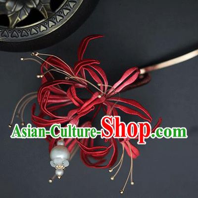 Chinese Traditional Hair Stick Hanfu Hair Accessories Handmade Classical Red Spider Lily Hairpin