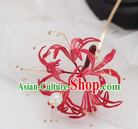 Chinese Traditional Hair Stick Hanfu Hair Accessories Handmade Classical Red Spider Lily Hairpin Chinese Traditional Hair Stick Hanfu Hair Accessories Handmade Classical Red Spider Lily Hairpin