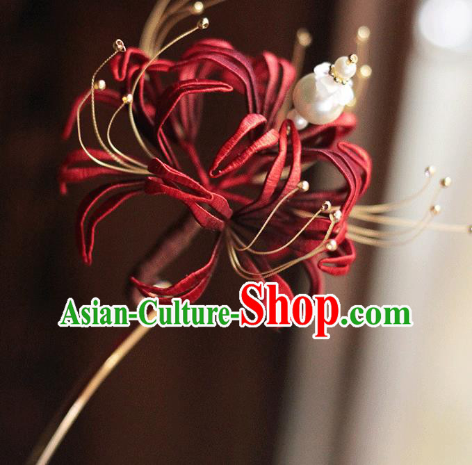 Chinese Traditional Hair Stick Hanfu Hair Accessories Handmade Classical Red Spider Lily Hairpin Chinese Traditional Hair Stick Hanfu Hair Accessories Handmade Classical Red Spider Lily Hairpin