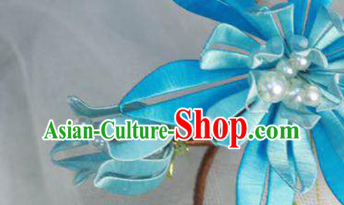 Chinese Handmade Blue Silk Flowers Hairpin Ancient Ming Dynasty Hair Stick Chinese Handmade Blue Silk Flowers Hairpin Ancient Ming Dynasty Hair Stick