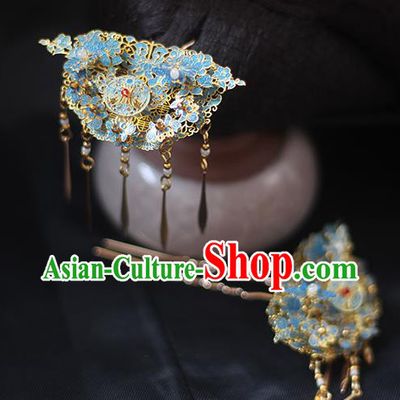 Chinese Handmade Enamel Hairpin Ancient Qing Dynasty Palace Lady Tassel Hair Stick