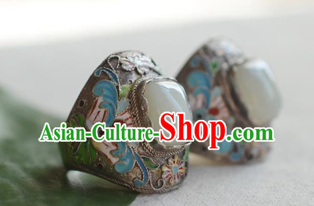 China National Cloisonne Ring Jewelry Traditional Handmade Qing Dynasty Jade Silver Circlet Accessories China National Cloisonne Ring Jewelry Traditional Handmade Qing Dynasty Jade Silver Circlet Accessories