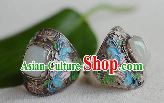 China National Cloisonne Ring Jewelry Traditional Handmade Qing Dynasty Jade Silver Circlet Accessories China National Cloisonne Ring Jewelry Traditional Handmade Qing Dynasty Jade Silver Circlet Accessories