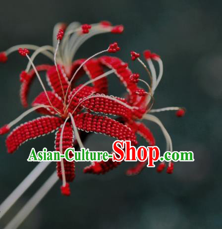 Chinese Handmade Hanfu Hairpin Ancient Princess Red Spider Lily Hair Stick Chinese Handmade Hanfu Hairpin Ancient Princess Red Spider Lily Hair Stick