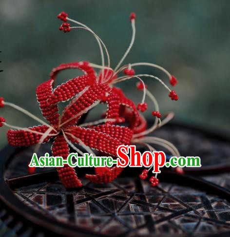 Chinese Handmade Hanfu Hairpin Ancient Princess Red Spider Lily Hair Stick Chinese Handmade Hanfu Hairpin Ancient Princess Red Spider Lily Hair Stick