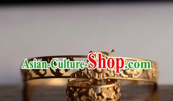 China National Golden Bracelet Jewelry Traditional Handmade Carving Bats Bangle Accessories China National Golden Bracelet Jewelry Traditional Handmade Carving Bats Bangle Accessories