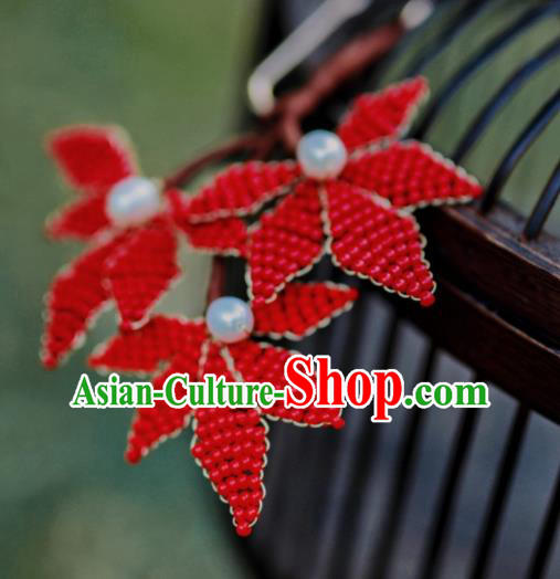 Chinese Traditional Handmade Hanfu Hairpin Ancient Princess Red Beads Maple Leaf Hair Stick Chinese Traditional Handmade Hanfu Hairpin Ancient Princess Red Beads Maple Leaf Hair Stick