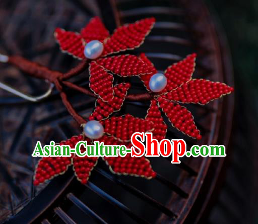 Chinese Traditional Handmade Hanfu Hairpin Ancient Princess Red Beads Maple Leaf Hair Stick Chinese Traditional Handmade Hanfu Hairpin Ancient Princess Red Beads Maple Leaf Hair Stick