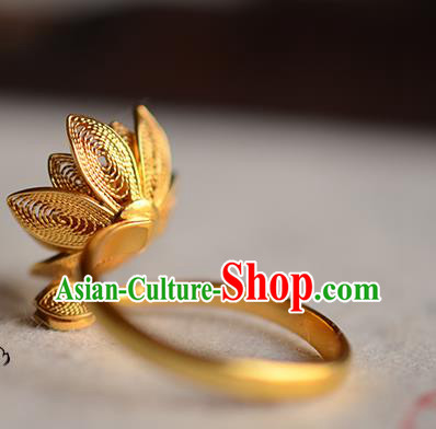 China National Golden Lotus Ring Jewelry Traditional Handmade Circlet Accessories China National Golden Lotus Ring Jewelry Traditional Handmade Circlet Accessories