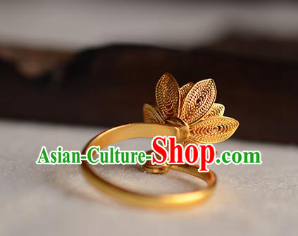 China National Golden Lotus Ring Jewelry Traditional Handmade Circlet Accessories China National Golden Lotus Ring Jewelry Traditional Handmade Circlet Accessories