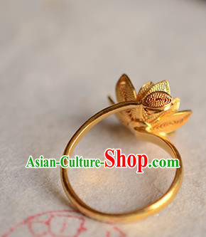 China National Golden Lotus Ring Jewelry Traditional Handmade Circlet Accessories China National Golden Lotus Ring Jewelry Traditional Handmade Circlet Accessories