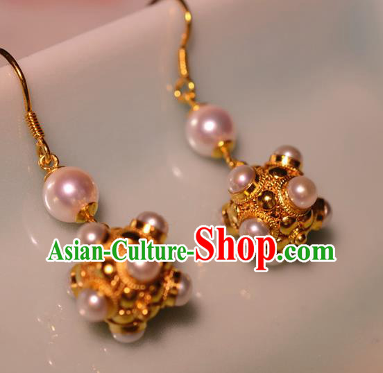 Chinese Ancient Court Princess Golden Ear Jewelry Traditional Tang Dynasty Pearls Earrings Accessories Chinese Ancient Court Princess Golden Ear Jewelry Traditional Tang Dynasty Pearls Earrings Accessories
