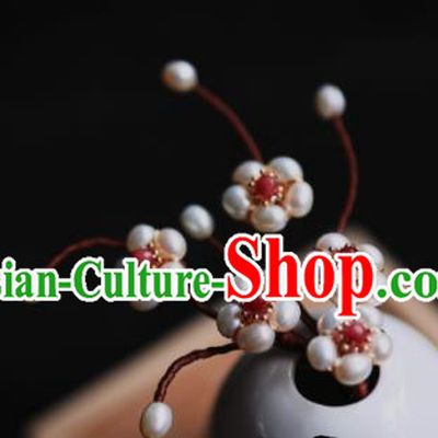 Chinese Traditional Hanfu Hairpin Ancient Princess Pearls Plum Blossom Hair Stick