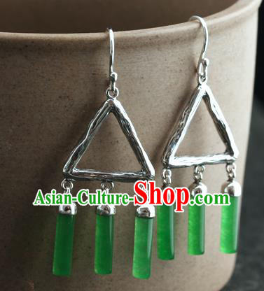 Handmade Chinese Jade Tassel Eardrop Classical Cheongsam Earrings Accessories Traditional Silver Ear Jewelry Handmade Chinese Jade Tassel Eardrop Classical Cheongsam Earrings Accessories Traditional Silver Ear Jewelry