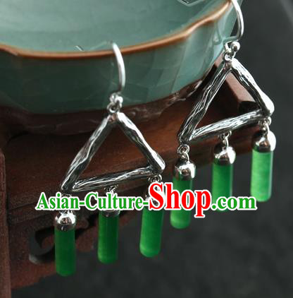 Handmade Chinese Jade Tassel Eardrop Classical Cheongsam Earrings Accessories Traditional Silver Ear Jewelry Handmade Chinese Jade Tassel Eardrop Classical Cheongsam Earrings Accessories Traditional Silver Ear Jewelry