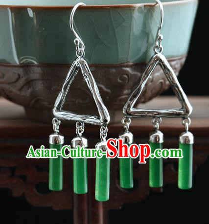 Handmade Chinese Jade Tassel Eardrop Classical Cheongsam Earrings Accessories Traditional Silver Ear Jewelry Handmade Chinese Jade Tassel Eardrop Classical Cheongsam Earrings Accessories Traditional Silver Ear Jewelry