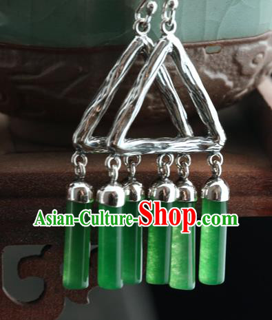 Handmade Chinese Jade Tassel Eardrop Classical Cheongsam Earrings Accessories Traditional Silver Ear Jewelry Handmade Chinese Jade Tassel Eardrop Classical Cheongsam Earrings Accessories Traditional Silver Ear Jewelry