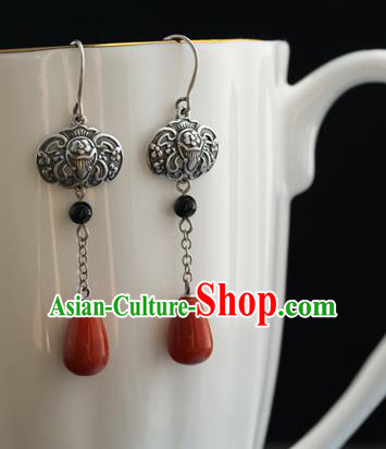 Handmade Chinese Silver Bat Eardrop Classical Cheongsam Earrings Accessories Traditional Agate Ear Jewelry Handmade Chinese Silver Bat Eardrop Classical Cheongsam Earrings Accessories Traditional Agate Ear Jewelry