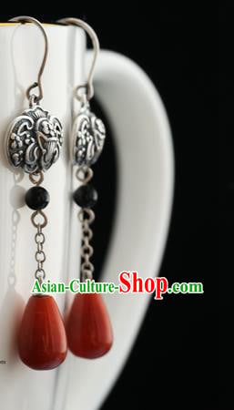 Handmade Chinese Silver Bat Eardrop Classical Cheongsam Earrings Accessories Traditional Agate Ear Jewelry Handmade Chinese Silver Bat Eardrop Classical Cheongsam Earrings Accessories Traditional Agate Ear Jewelry