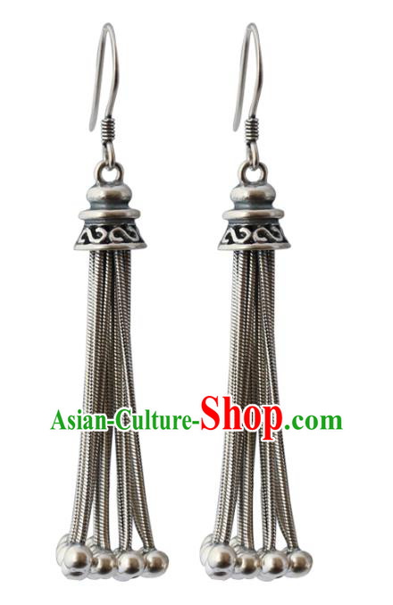 Handmade Chinese Eardrop Classical Cheongsam Earrings Accessories Traditional Silver Bells Tassel Ear Jewelry Handmade Chinese Eardrop Classical Cheongsam Earrings Accessories Traditional Silver Bells Tassel Ear Jewelry