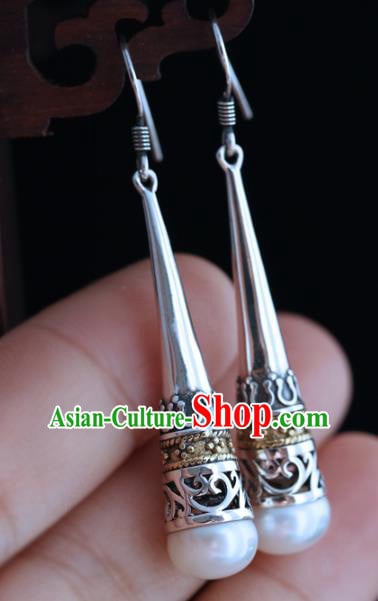 Handmade Chinese Pearl Eardrop Classical Cheongsam Earrings Accessories Traditional Silver Ear Jewelry Handmade Chinese Pearl Eardrop Classical Cheongsam Earrings Accessories Traditional Silver Ear Jewelry