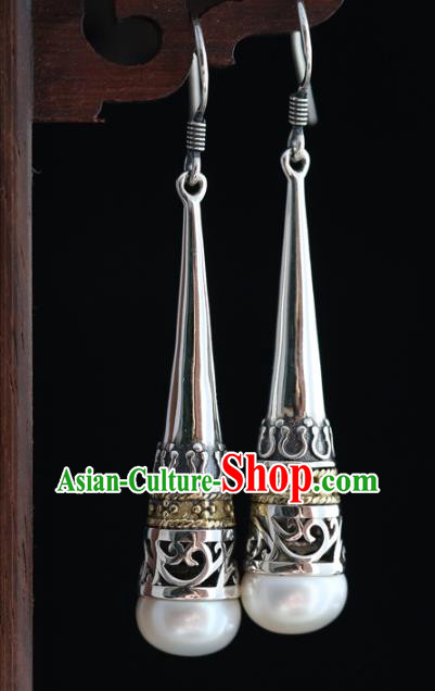 Handmade Chinese Pearl Eardrop Classical Cheongsam Earrings Accessories Traditional Silver Ear Jewelry Handmade Chinese Pearl Eardrop Classical Cheongsam Earrings Accessories Traditional Silver Ear Jewelry