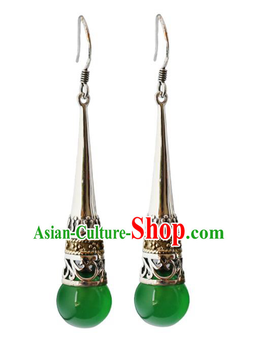 Handmade Chinese Chrysoprase Eardrop Traditional Silver Ear Jewelry Classical Cheongsam Earrings Accessories Handmade Chinese Chrysoprase Eardrop Traditional Silver Ear Jewelry Classical Cheongsam Earrings Accessories