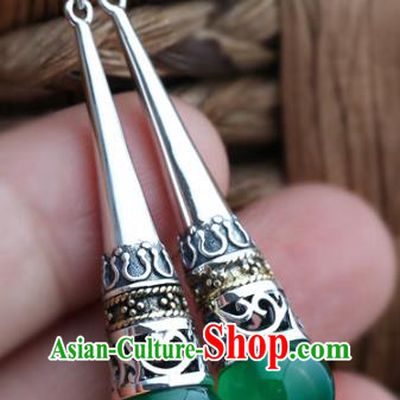 Handmade Chinese Chrysoprase Eardrop Traditional Silver Ear Jewelry Classical Cheongsam Earrings Accessories
