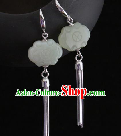 Handmade Chinese Silver Eardrop Traditional Ear Jewelry Classical Cheongsam Hetian Jade Earrings Accessories Handmade Chinese Silver Eardrop Traditional Ear Jewelry Classical Cheongsam Hetian Jade Earrings Accessories