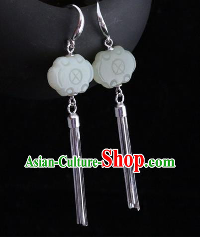 Handmade Chinese Silver Eardrop Traditional Ear Jewelry Classical Cheongsam Hetian Jade Earrings Accessories Handmade Chinese Silver Eardrop Traditional Ear Jewelry Classical Cheongsam Hetian Jade Earrings Accessories
