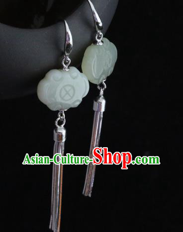 Handmade Chinese Silver Eardrop Traditional Ear Jewelry Classical Cheongsam Hetian Jade Earrings Accessories Handmade Chinese Silver Eardrop Traditional Ear Jewelry Classical Cheongsam Hetian Jade Earrings Accessories