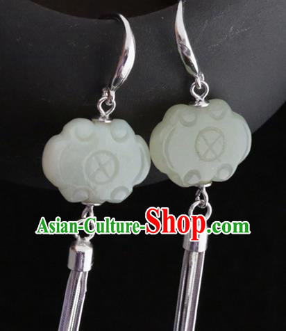 Handmade Chinese Silver Eardrop Traditional Ear Jewelry Classical Cheongsam Hetian Jade Earrings Accessories Handmade Chinese Silver Eardrop Traditional Ear Jewelry Classical Cheongsam Hetian Jade Earrings Accessories