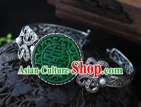 China Traditional Silver Bracelet Classical Cheongsam Jade Wristlet Bangle Jewelry Accessories China Traditional Silver Bracelet Classical Cheongsam Jade Wristlet Bangle Jewelry Accessories