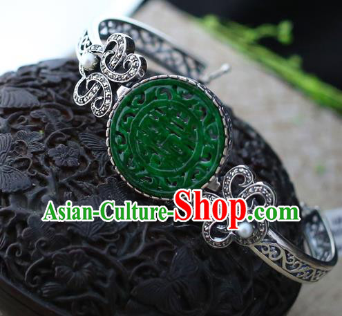 China Traditional Silver Bracelet Classical Cheongsam Jade Wristlet Bangle Jewelry Accessories China Traditional Silver Bracelet Classical Cheongsam Jade Wristlet Bangle Jewelry Accessories
