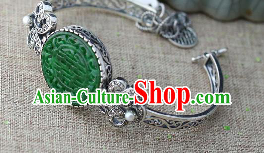China Traditional Silver Bracelet Classical Cheongsam Jade Wristlet Bangle Jewelry Accessories China Traditional Silver Bracelet Classical Cheongsam Jade Wristlet Bangle Jewelry Accessories