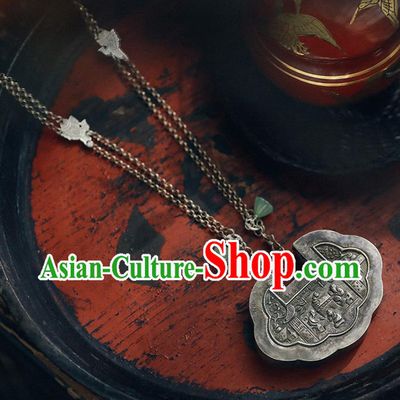 Chinese National Necklace Jade Necklet Classical Cheongsam Accessories Silver Longevity Lock