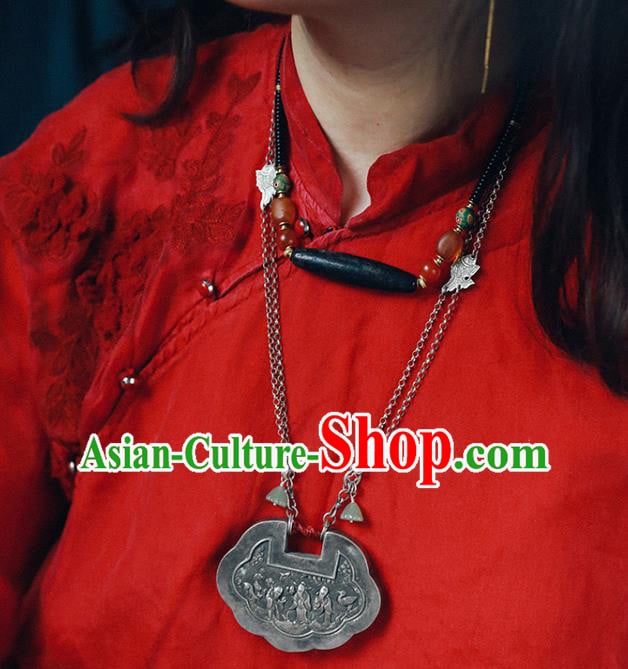 Chinese National Necklace Jade Necklet Classical Cheongsam Accessories Silver Longevity Lock Chinese National Necklace Jade Necklet Classical Cheongsam Accessories Silver Longevity Lock