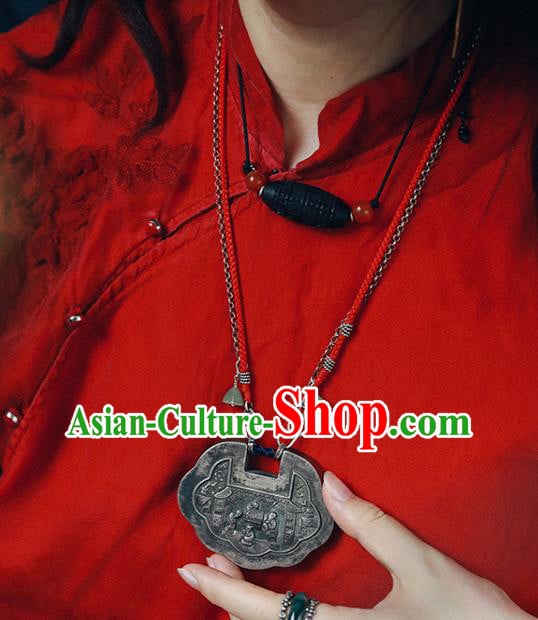 Chinese National Necklace Jade Necklet Classical Cheongsam Accessories Silver Longevity Lock Chinese National Necklace Jade Necklet Classical Cheongsam Accessories Silver Longevity Lock