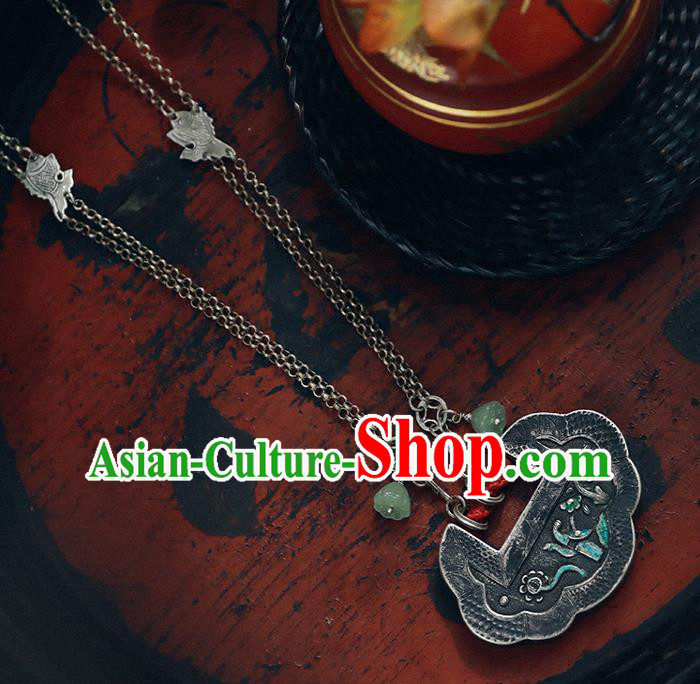Chinese National Necklace Jade Necklet Classical Cheongsam Accessories Silver Longevity Lock Chinese National Necklace Jade Necklet Classical Cheongsam Accessories Silver Longevity Lock